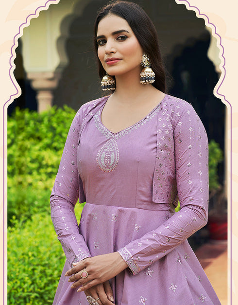 Traditional Function Wear Gown Collection Light Purple Cotton Gown Close-up View